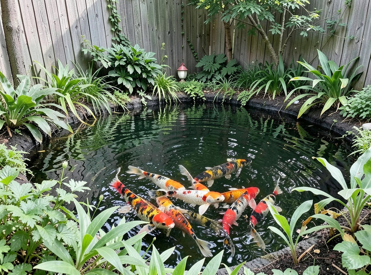 Welcoming backyard koi pond